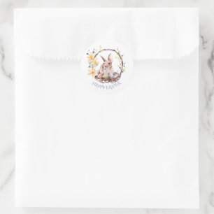 Easter Egg Basket Daffodils and Rabbit Classic Round Sticker