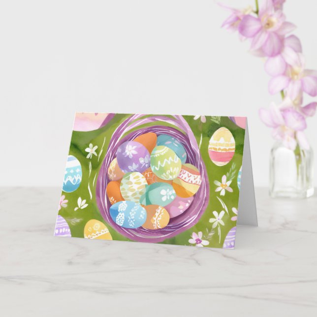 Easter Egg Basket | Spring Pastel Watercolor Card (Orchid)