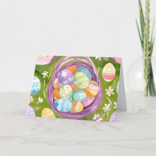 Easter Egg Basket   Spring Pastel Watercolor Holiday Card