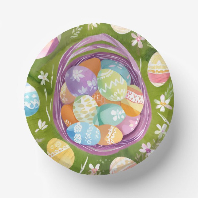 Easter Egg Basket | Spring Pastel Watercolor Paper Plate (Front)
