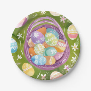 Easter Egg Basket   Spring Pastel Watercolor Paper Plate