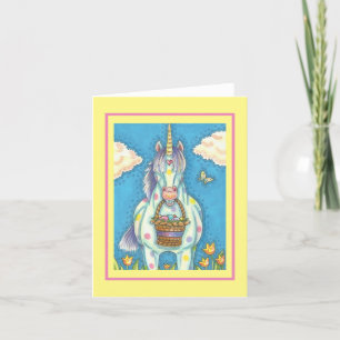 EASTER EGG BASKET UNICORN, FANTASY NOTE CARD Blank