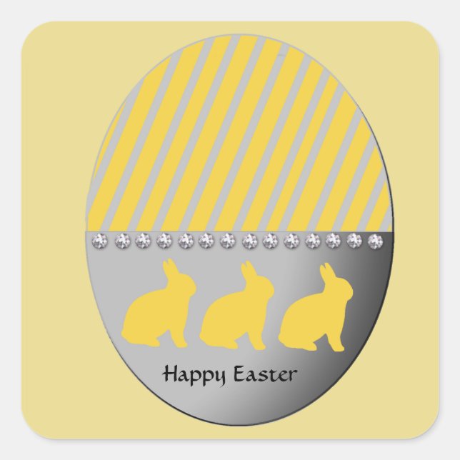 Easter Egg Bunnies Yellow Square Sticker (Front)