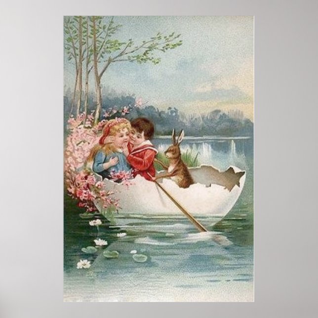 Easter Egg Bunny Boat Young Couple Landscape Poster (Front)