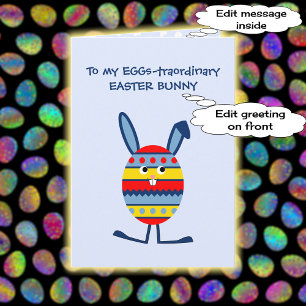 Easter egg bunny custom text funny blue holiday card