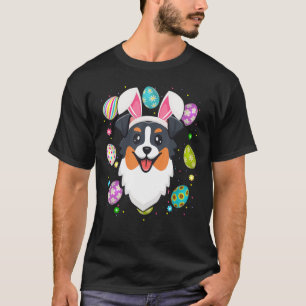 Easter Egg Bunny Ear Australian Shepherd Dog Face  T-Shirt