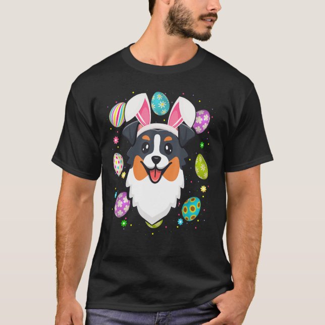 Easter Egg Bunny Ear Australian Shepherd Dog Face  T-Shirt (Front)
