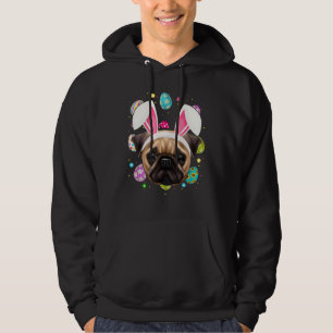 Easter Egg Bunny Ear Pug Dog Face Easter Sunday Hoodie