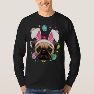 Easter Egg Bunny Ear Pug Dog Face Easter Sunday T-Shirt