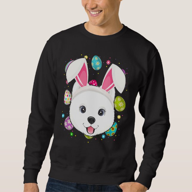 Easter Egg  Bunny Ear Samoyed Dog Face Easter Sund Sweatshirt (Front)