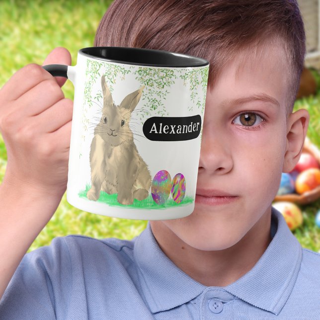 Easter Egg Bunny Personalised Name Mug (Personalized name cute Easter bunny Egg Hunt Spring Brunch Garden party Mug Colorful watercolor eggs)