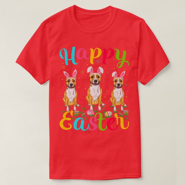 Easter Egg Bunny Staffordshire Bull Terrier Dog Ha T-Shirt (Design Front)