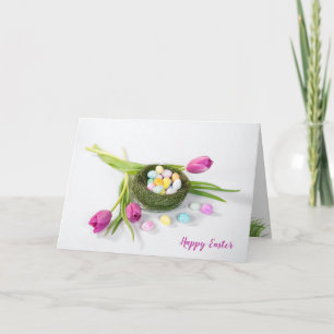 Easter egg candy in bird nest card