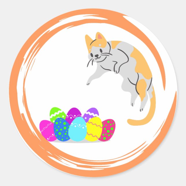 Easter Egg Cat Classic Round Sticker (Front)