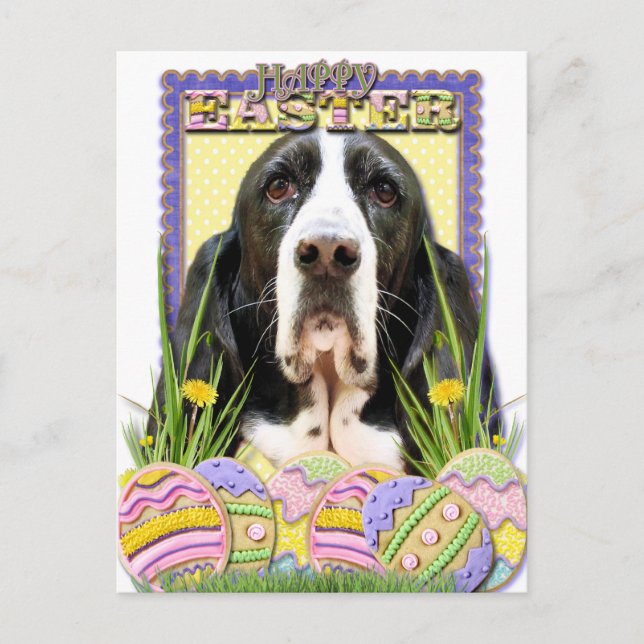 Easter Egg Cookies - Basset Hound - Jasmine Holiday Postcard (Front)