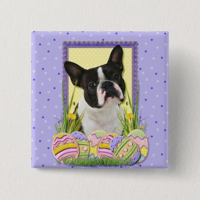 Easter Egg Cookies - Boston Terrier 15 Cm Square Badge (Front)