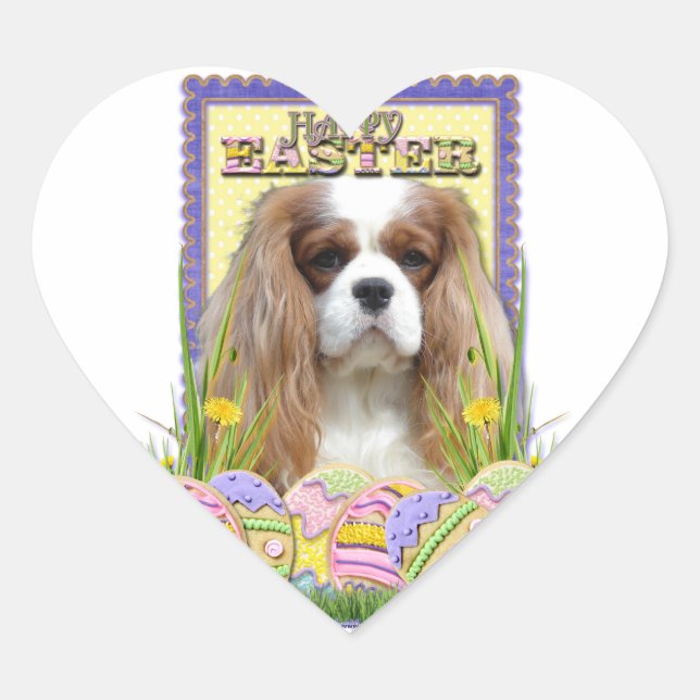 Easter Egg Cookies - Cavalier - Blenheim Heart Sticker (Front)