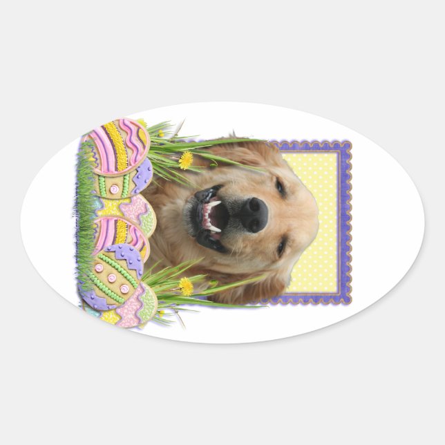Easter Egg Cookies - Golden Retriever Oval Sticker (Front)