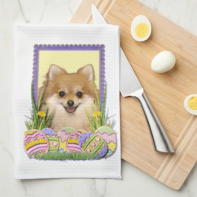 Easter Egg Cookies - Pomeranian Tea Towel (Quarter Fold)