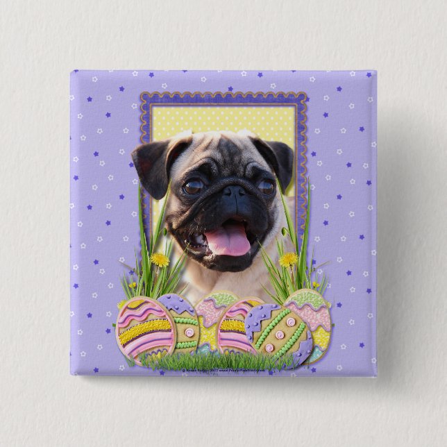 Easter Egg Cookies - Pug 15 Cm Square Badge (Front)