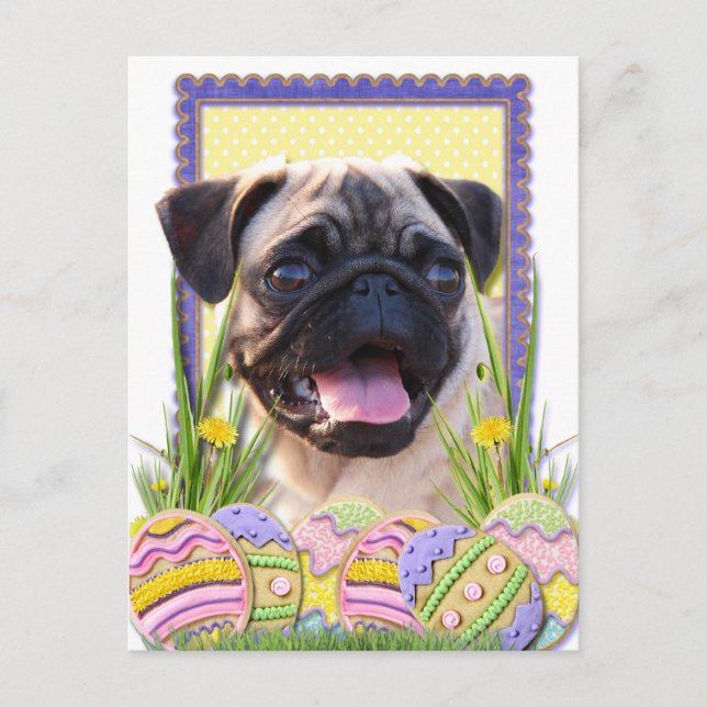 Easter Egg Cookies - Pug Holiday Postcard (Front)