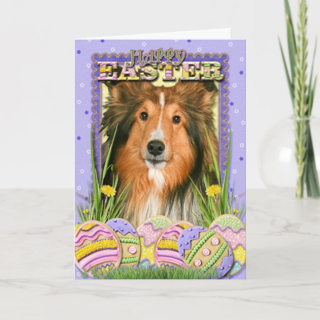 Easter Egg Cookies - Sheltie Holiday Card (Front)