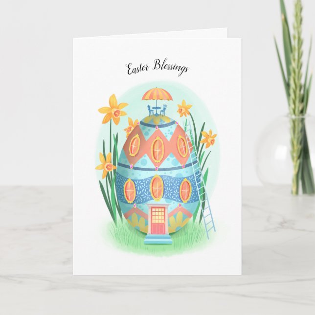 Easter Egg Cottage Easter blessing Card (Front)