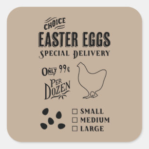 Easter Egg Delivery Tag, Egg Receipt Vintage Style Square Sticker