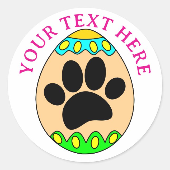 Easter Egg Dog Paw Print Custom Text Classic Round Sticker (Front)