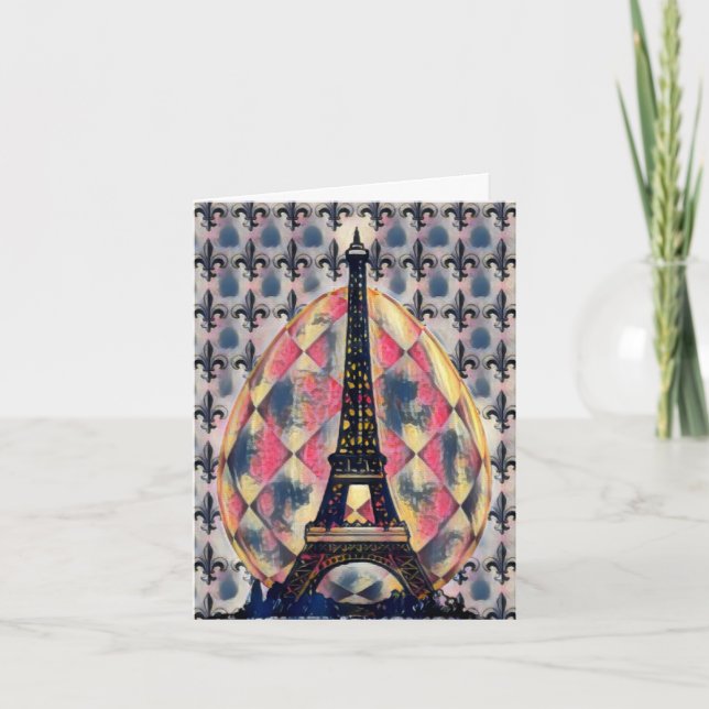 Easter Egg Eiffel Tower, Paris Fleur-de-lis Holiday Card (Front)