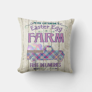 Easter Egg Farm Antique Truck Plaid Sign Cushion