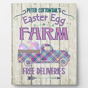 Easter Egg Farm Antique Truck Plaid Sign Plaque