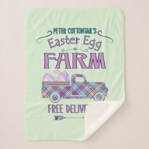 Easter Egg Farm Antique Truck Plaid Sign Sherpa Blanket