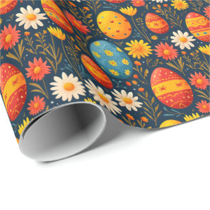 Easter Egg & Floral Burst Pattern Wrapping Paper