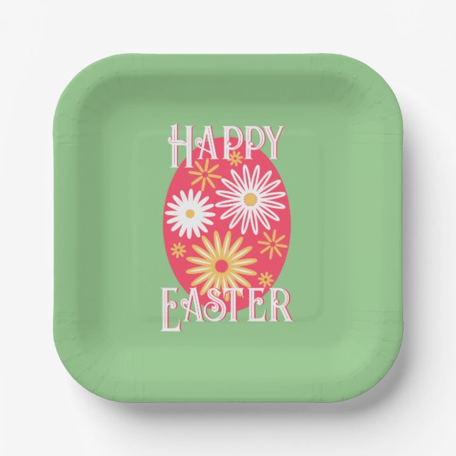 Easter Egg Floral Modern Happy Easter Paper Plate (Front)