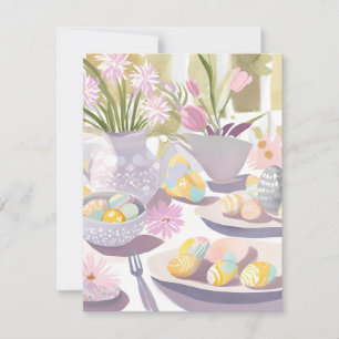 Easter Egg Floral Watercolor Tea Party  Holiday Card