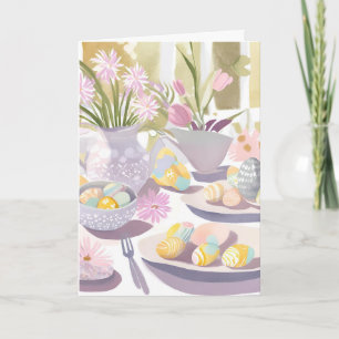 Easter Egg Floral Watercolor Tea Party  Holiday Card
