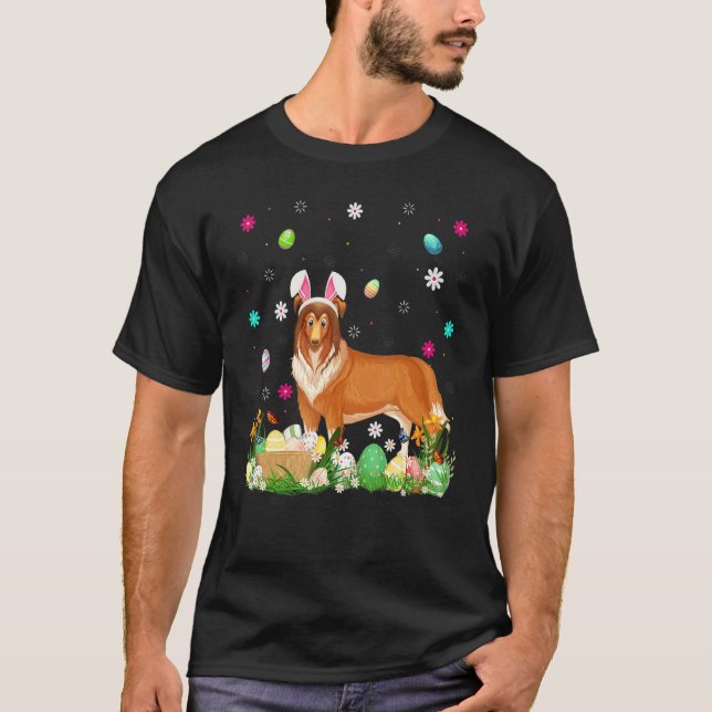 Easter Egg  Funny Rough Collie Dog Easter Sunday T-Shirt (Front)