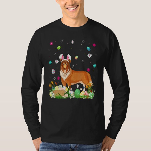 Easter Egg  Funny Rough Collie Dog Easter Sunday T-Shirt (Front)