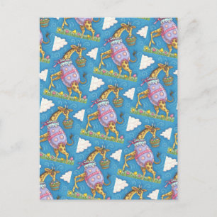 EASTER EGG GIRAFFE & TULIPS, SPRING POSTCARD