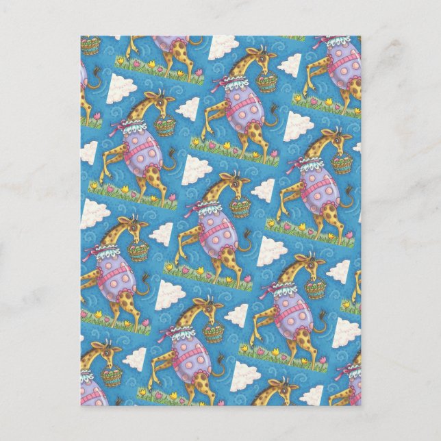 EASTER EGG GIRAFFE & TULIPS, SPRING POSTCARD (Front)