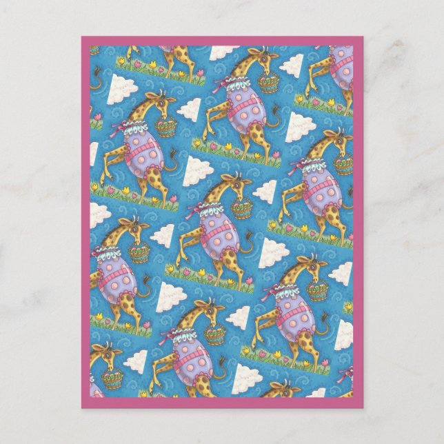 EASTER EGG GIRAFFE & TULIPS, SPRING POSTCARD (Front)