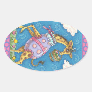 EASTER EGG GIRAFFE & TULIPS, SPRING STICKERS Cute