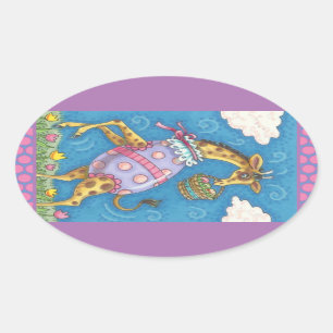 EASTER EGG GIRAFFE & TULIPS, SPRING STICKERS Cute