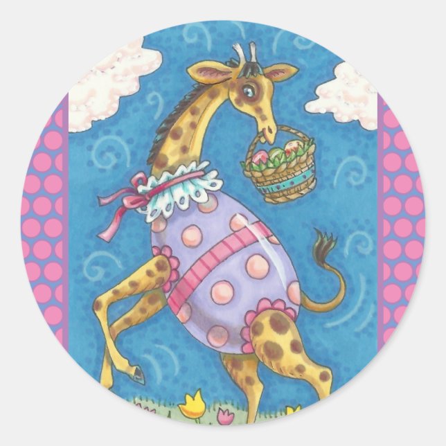 EASTER EGG GIRAFFE & TULIPS, SPRING STICKERS Cute (Front)