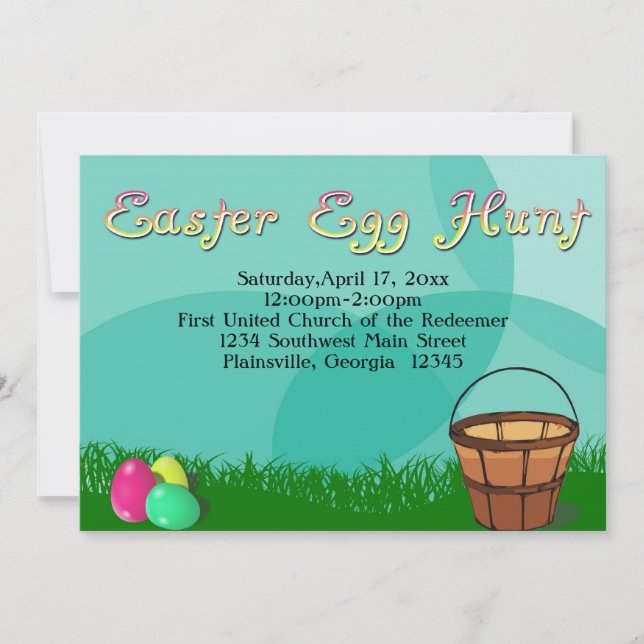 Easter Egg Hunt, 3 Eggs with Basket Holiday Card (Front)