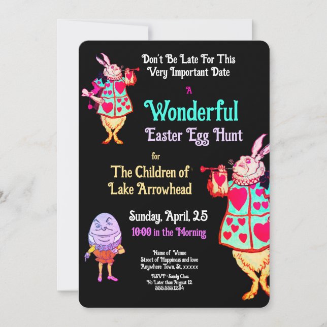 Easter Egg Hunt Alice in Wonderland Invitation (Front)