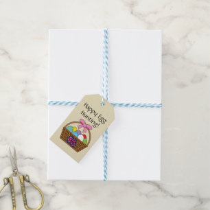 Easter Egg Hunt Basket w Pastel Eggs Personalise Gift Tags
