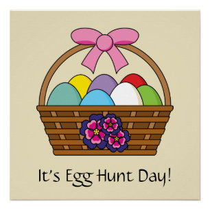 Easter Egg Hunt Basket w Pastel Eggs Poster