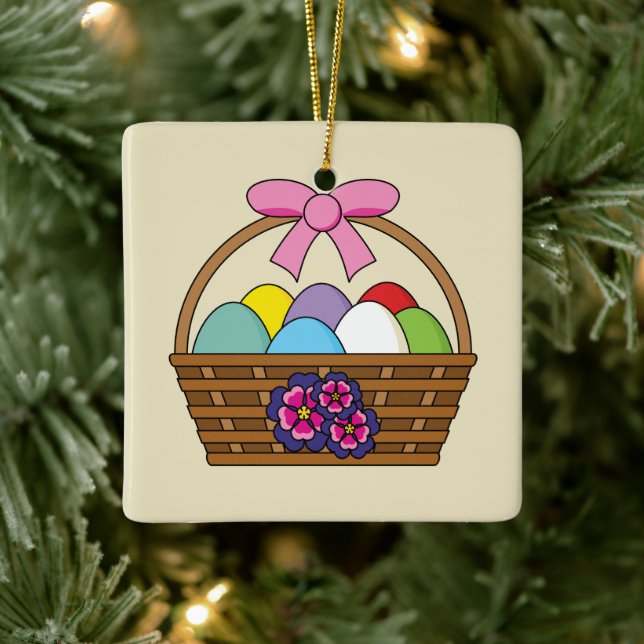 Easter Egg Hunt Basket with Pastel Eggs Ceramic Ornament (Tree)